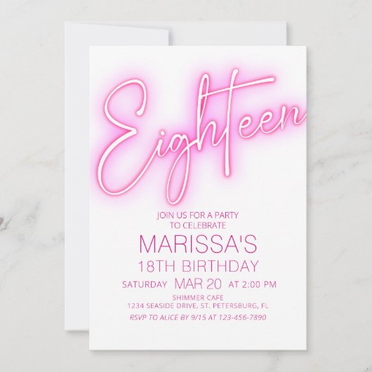 Meisjes 18e Neon Teen Verjaardag Kaart (Voorkant)