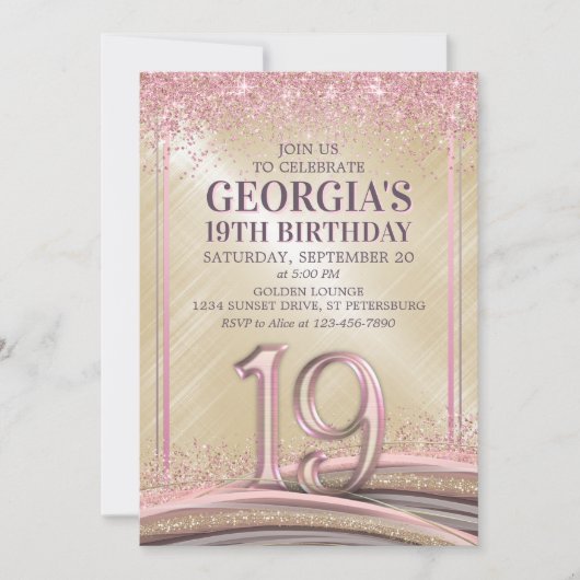 Meisjes 19e verjaardag uitnodiging (Voorkant)