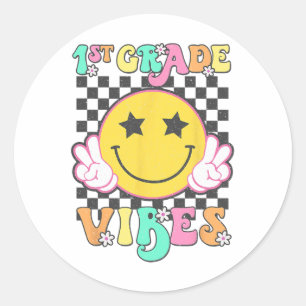 Meisjes 1e klas vibes glimlach gezicht terug naar  ronde sticker