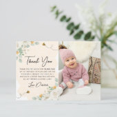 Meisjes 1e verjaardag bijendag foto dank je kaart (Staand voorkant)