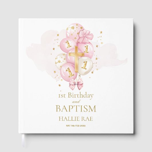 Meisjes 1e verjaardag & doop Keepsake gastenboek (Voorkant)