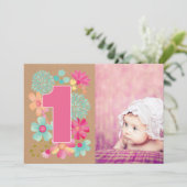 Meisjes 1e Verjaardag Feestnummer Foto Uitnodiging (Staand voorkant)