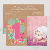 Meisjes 1e Verjaardag Feestnummer Foto Uitnodiging (Voorkant / Achterkant)