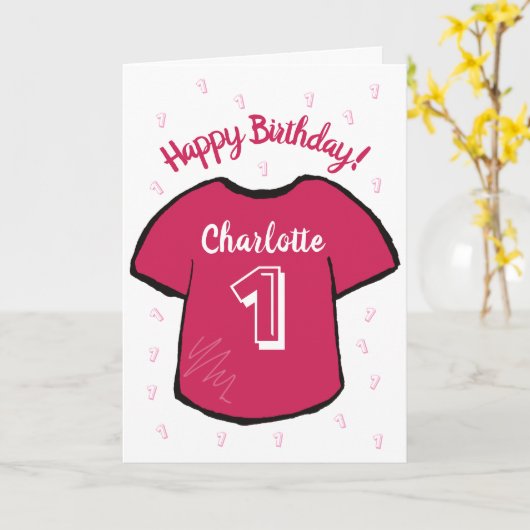 Meisje's 1e verjaardag football / voetbal shirt kaart (Gele Bloem)