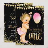 Meisjes 1e Verjaardag Gouden Folie Glitter Kaart (Voorkant / Achterkant)