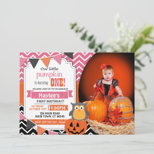 Meisjes 1e verjaardag Halloween Verjaardag Uitnodi Kaart (Staand voorkant)