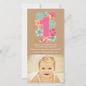 Meisjes 1e verjaardag nummer 1 dank u fotokaart bedankkaart (Voorkant)