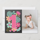 Meisjes 1e Verjaardag Nummer 1 Foto uitnodigen Kaart (Voorkant)