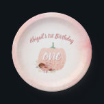 Meisjes 1e verjaardag Roos Gold Glitter Pumpkin Papieren Bordje<br><div class="desc">Dit schattige bord op het eerste verjaardagsfeestje is voorzien van een dun pompoen voorzien van waterverf bloemen en glitter voor roos. Dit ontwerp is perfect voor de viering van de herfst van een meisje.</div>