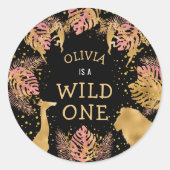 Meisjes 1e verjaardag Roze Gold Black Safari Ronde Sticker (Voorkant)