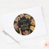 Meisjes 1e verjaardag Roze Gold Black Safari Ronde Sticker (Envelop)