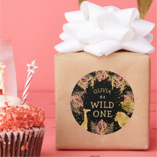 Meisjes 1e verjaardag Roze Gold Black Safari Ronde Sticker