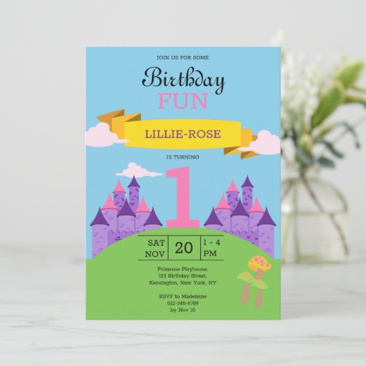 Meisjes 1e verjaardag Roze Partij Kaart (Staand voorkant)