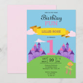 Meisjes 1e verjaardag Roze Partij Kaart (Voorkant / Achterkant)