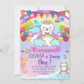 Meisje's 1e Verjaardag Schattigee Eenhoorn Kat Op Kaart (Voorkant)