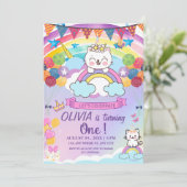 Meisje's 1e Verjaardag Schattigee Eenhoorn Kat Op Kaart (Staand voorkant)