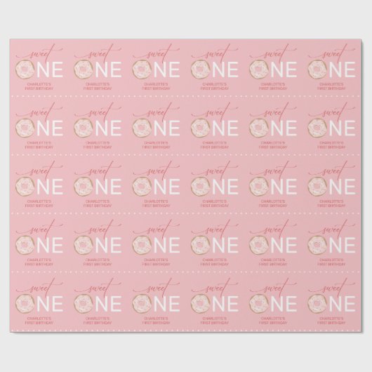Meisje's 1e verjaardag Sweet One Donut Pink Cadeaupapier (Vlak)