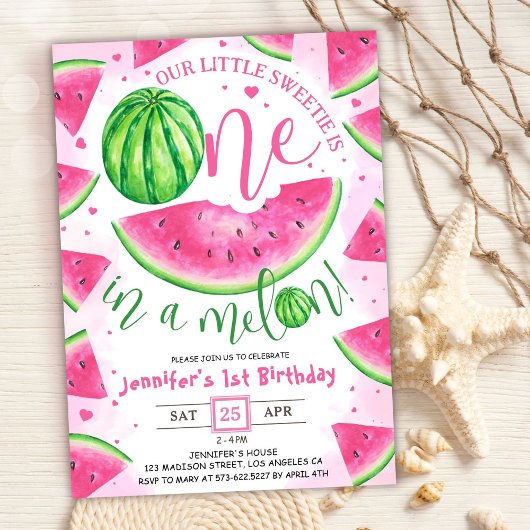 Meisjes 1e Verjaardagsfeest 'ONE in a Melon!' Scha Kaart