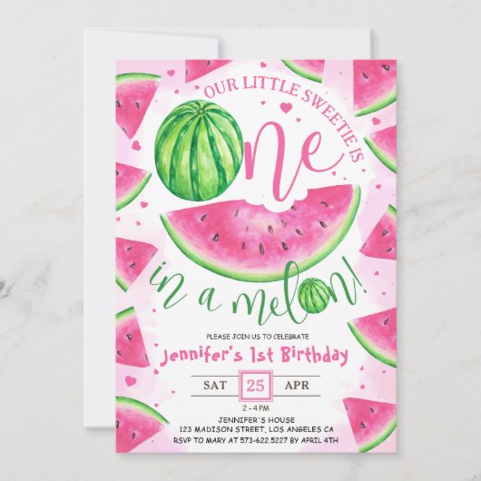 Meisjes 1e Verjaardagsfeest 'ONE in a Melon!' Scha Kaart (Voorkant)