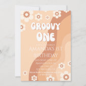 Meisjes 1e Verjaardagsfeestje Retro Neutral Groovy Kaart (Voorkant)