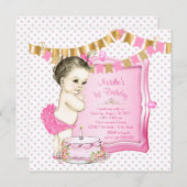 Meisjes 1st Birthday Pink en Gold Kaart (Voorkant / Achterkant)