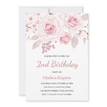 Meisjes 1ste verjaardag met foto-roze bloemen I