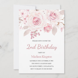 Meisjes 1ste verjaardag met foto-roze bloemen I Kaart