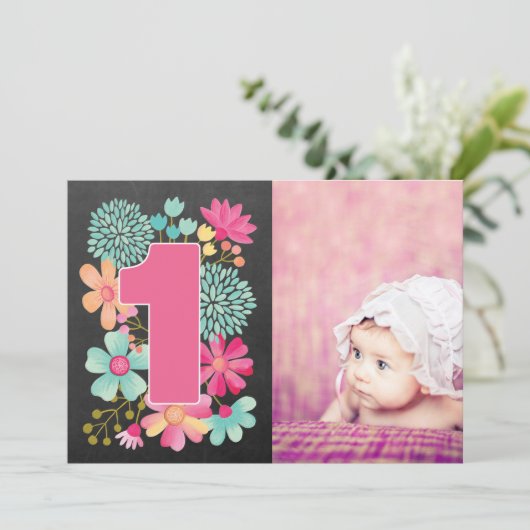 Meisjes 1ste verjaardag nummer 1 Fotouitnodiging Kaart (Staand voorkant)