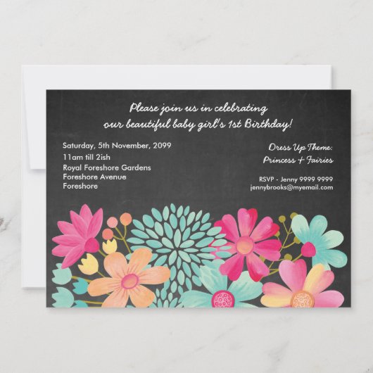 Meisjes 1ste verjaardag nummer 1 Fotouitnodiging Kaart (Achterkant)