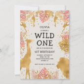 Meisjes 1ste verjaardag Roze Ecru Safari Kaart (Voorkant)