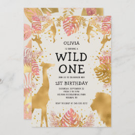 Meisjes 1ste verjaardag Roze Ecru Safari Kaart