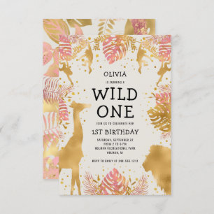 Meisjes 1ste verjaardag Roze Ecru Safari Kaart