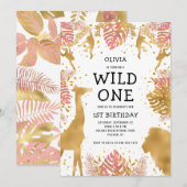 Meisjes 1ste verjaardag Roze Gold Safari Kaart (Voorkant / Achterkant)