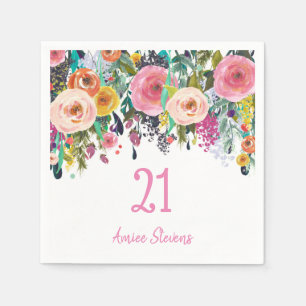Meisjes 21ste verjaardag Pink Flower Peach Servet