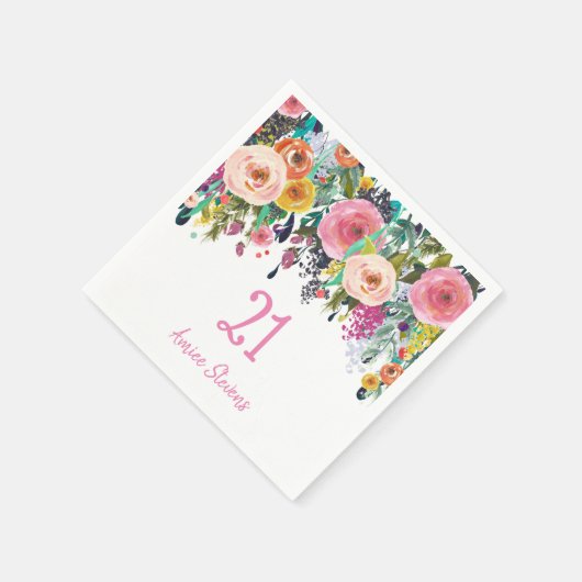 Meisjes 21ste verjaardag Pink Flower Peach Servet (Hoek)