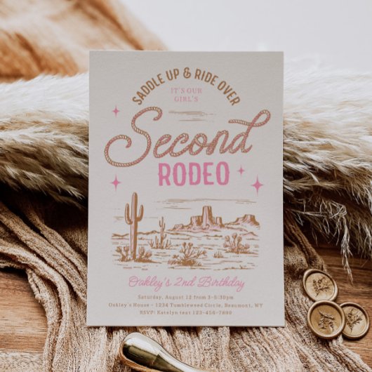 Meisje's 2e Rodeo Verjaardag uitnodiging