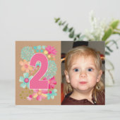Meisjes 2e verjaardag Fotouitnodiging Kaart (Staand voorkant)