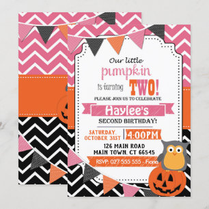 Meisjes 2e Verjaardag Halloween Verjaardag Uitnodi Kaart