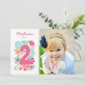 Meisjes 2e Verjaardag Party Nummer Foto Uitnodigin Kaart (Staand voorkant)
