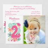Meisjes 2e Verjaardag Party Nummer Foto Uitnodigin Kaart (Voorkant / Achterkant)