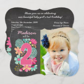 Meisjes 2e Verjaardag Party Nummer Foto Uitnodigin Kaart (Voorkant / Achterkant)