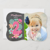 Meisjes 2e Verjaardag Party Nummer Foto Uitnodigin Kaart (Voorkant)