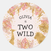 Meisjes 2e verjaardag Pastel Pink Gold Safari Ronde Sticker (Voorkant)