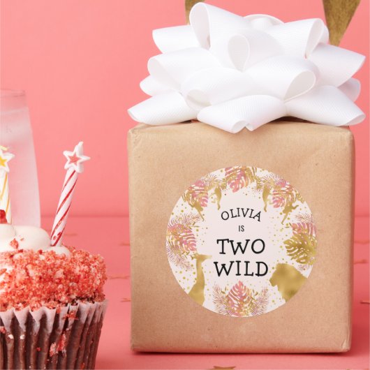 Meisjes 2e verjaardag Pastel Pink Gold Safari Ronde Sticker (Feest)