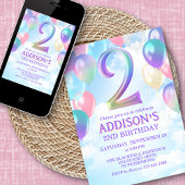 Meisjes 2e verjaardag Rainbow Balloons Uitnodiging