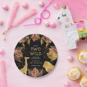 Meisjes 2e verjaardag Roze Gold Black Safari Papieren Bordje (Feest)