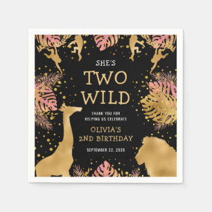 Meisjes 2e verjaardag Roze Gold Black Safari Servet