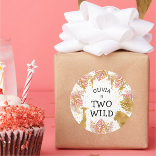 Meisjes 2e verjaardag roze Gold Safari Ronde Sticker