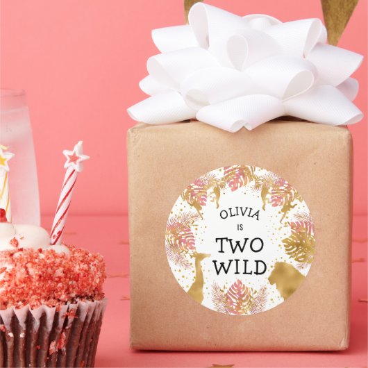 Meisjes 2e verjaardag roze Gold Safari Ronde Sticker (Feest)