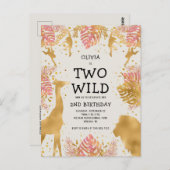 Meisjes 2e verjaardag roze goud in de Safari Briefkaart (Voorkant / Achterkant)